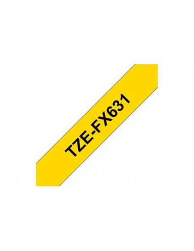 Cinta Brother TZeFX631 laminada flexible Texto negro sobre fondo amarillo Ancho 12mm