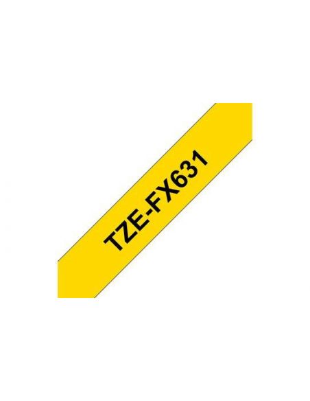 Cinta Brother TZeFX631 laminada flexible Texto negro sobre fondo amarillo Ancho 12mm