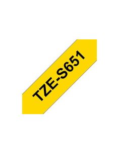 Cinta Brother TZeS651 laminada súper adhesiva Texto negro sobre fondo amarillo Ancho 24 mm