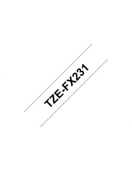 Cinta Brother TZeFX231 laminada flexible Texto negro sobre fondo blanco Ancho 12 mm