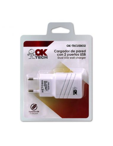 Cargador OkTech de Pared 2 Puertos USB 5V 2A OK-TRCUSB02