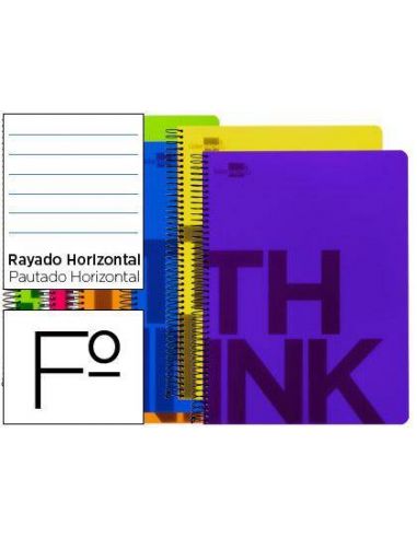 Cuaderno espiral folio tapa plastico 80h 80gr horizontal c/margen 6 colores surtidos TH10