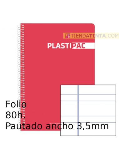 Cuaderno espiral Folio tapa plástico 80h doble pauta colores surtidos